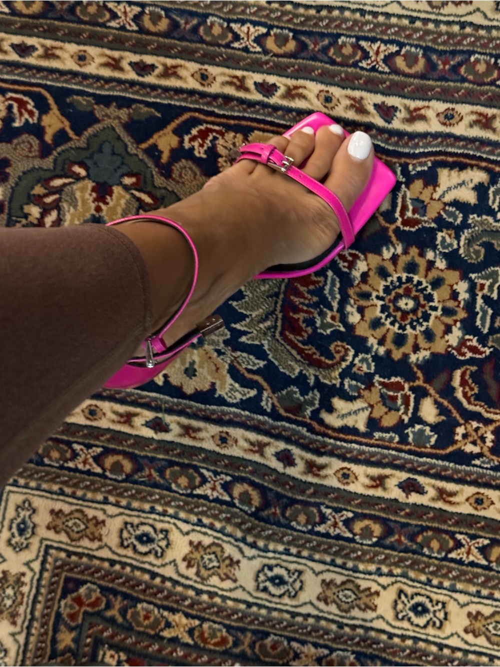 Versace Neon Pink Square-Toe Ankle-Strap Heels